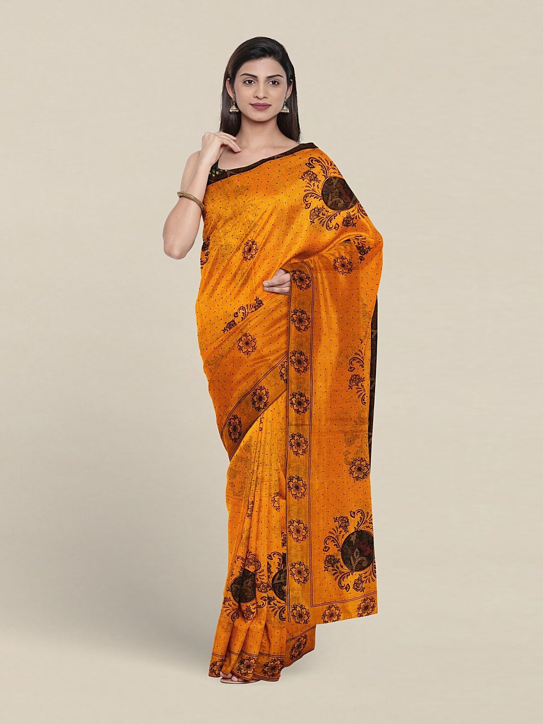 

Pothys Floral Printed Pure Cotton Saree With Blouse Piece, Mustard