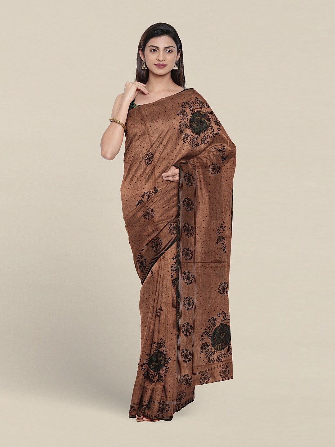 

Pothys Ethnic Motif Printed Pure Cotton Saree, Brown