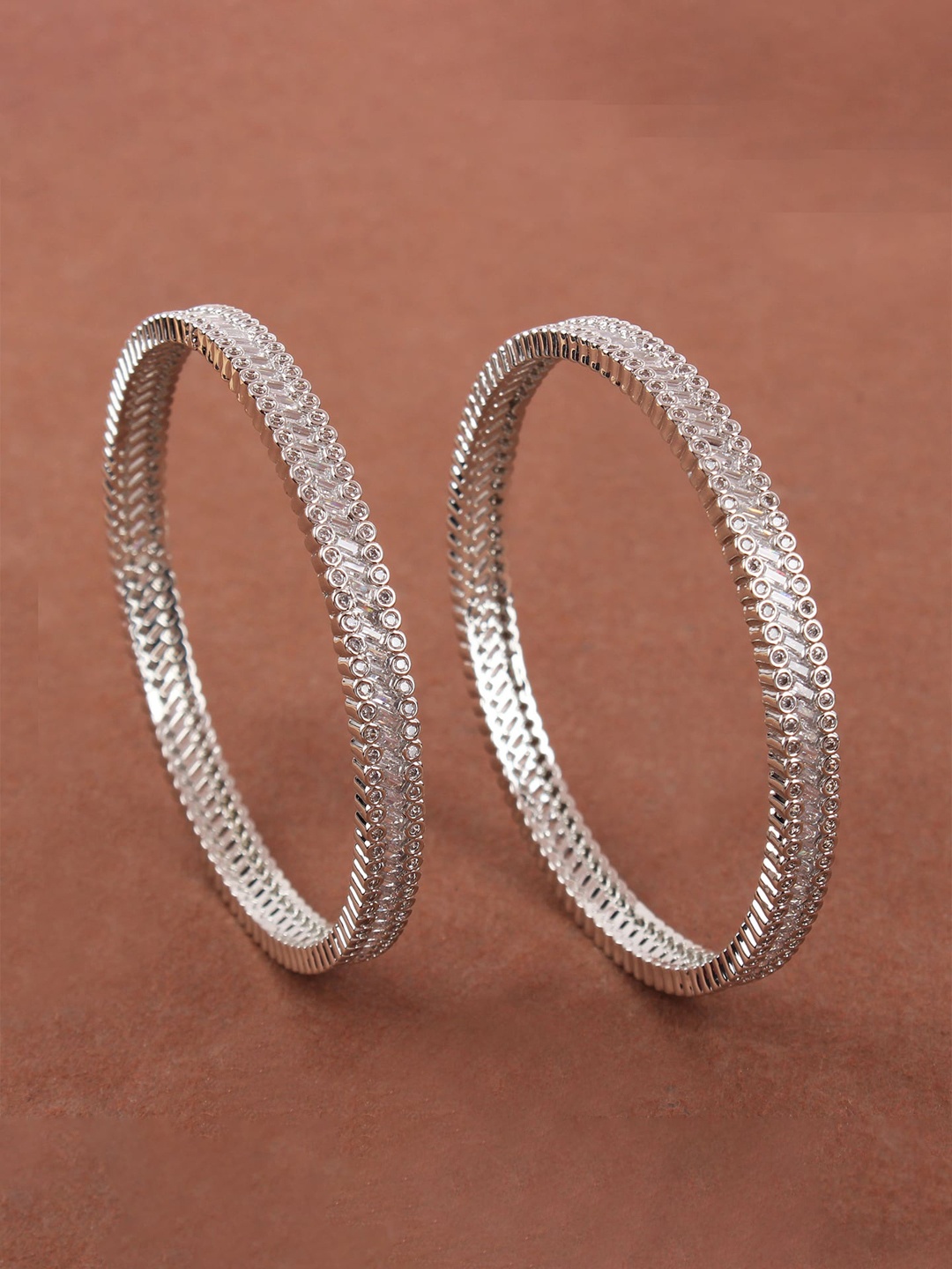 

Mirana Set Of 2 Silver-Plated CZ-Studded Bangles
