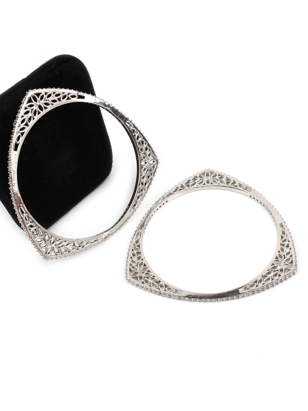 

Mirana Set Of 2 Rhodium-Plated Silver-Toned & Stone-Studded Bangles