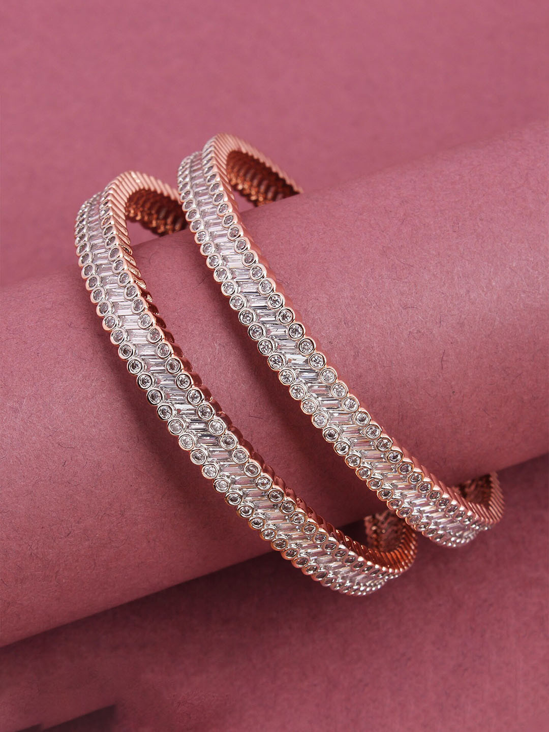 

Mirana Set Of 2 Rose Gold-Plated CZ-Studded Bangles