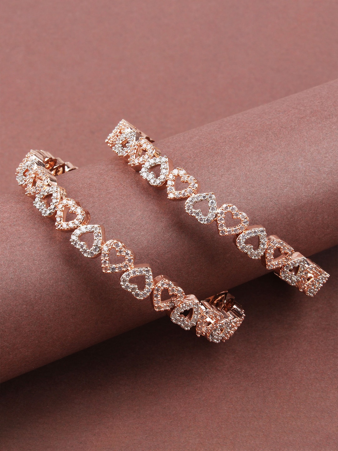 

Mirana Set Of 2 Rose Gold-Plated AD Studded Heart Shaped Bangles