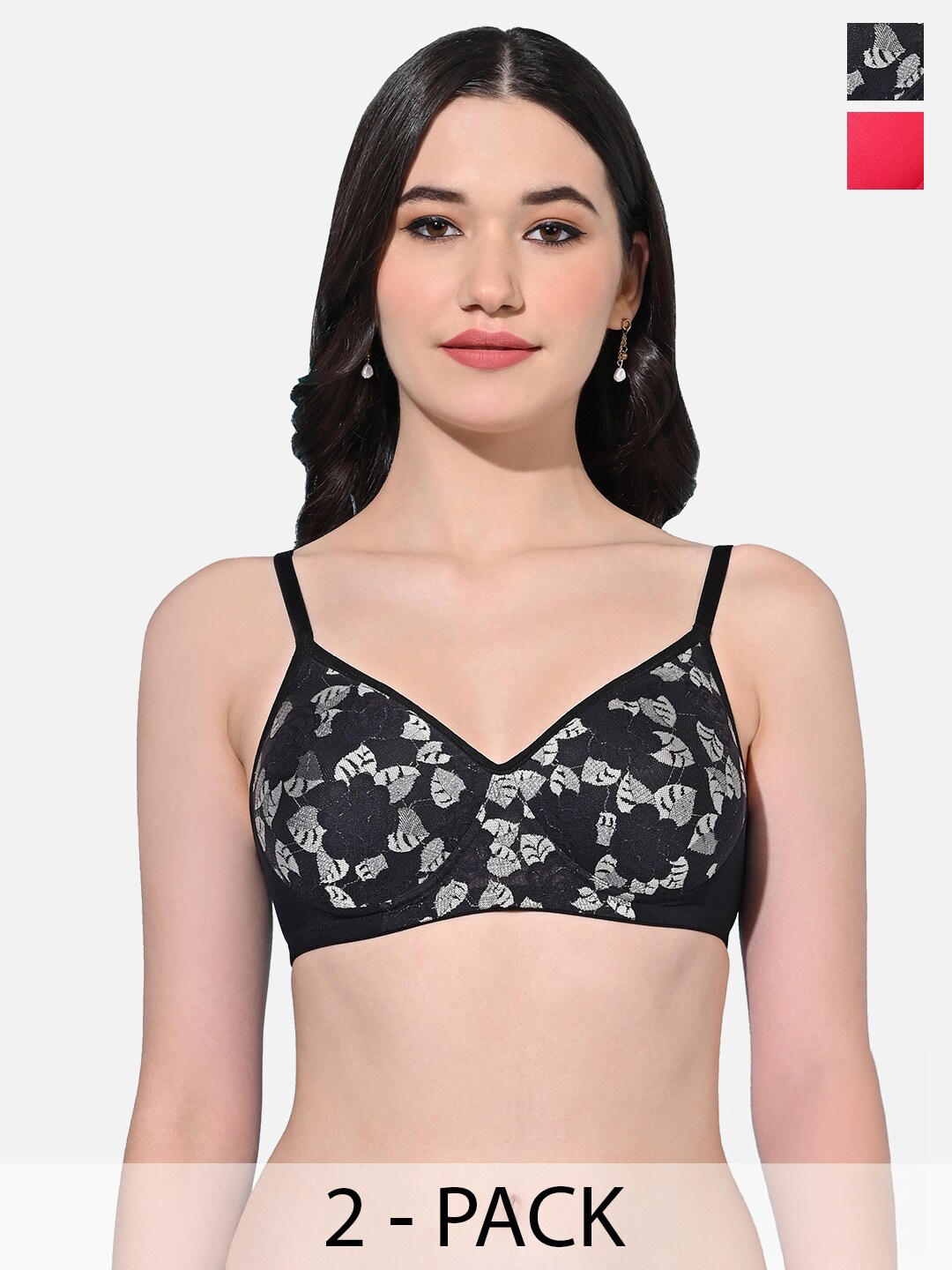 

FIMS Pack Of 2 Lightly Padded Seamless Full Coverage Everyday Bra With All Day Comfort, Black