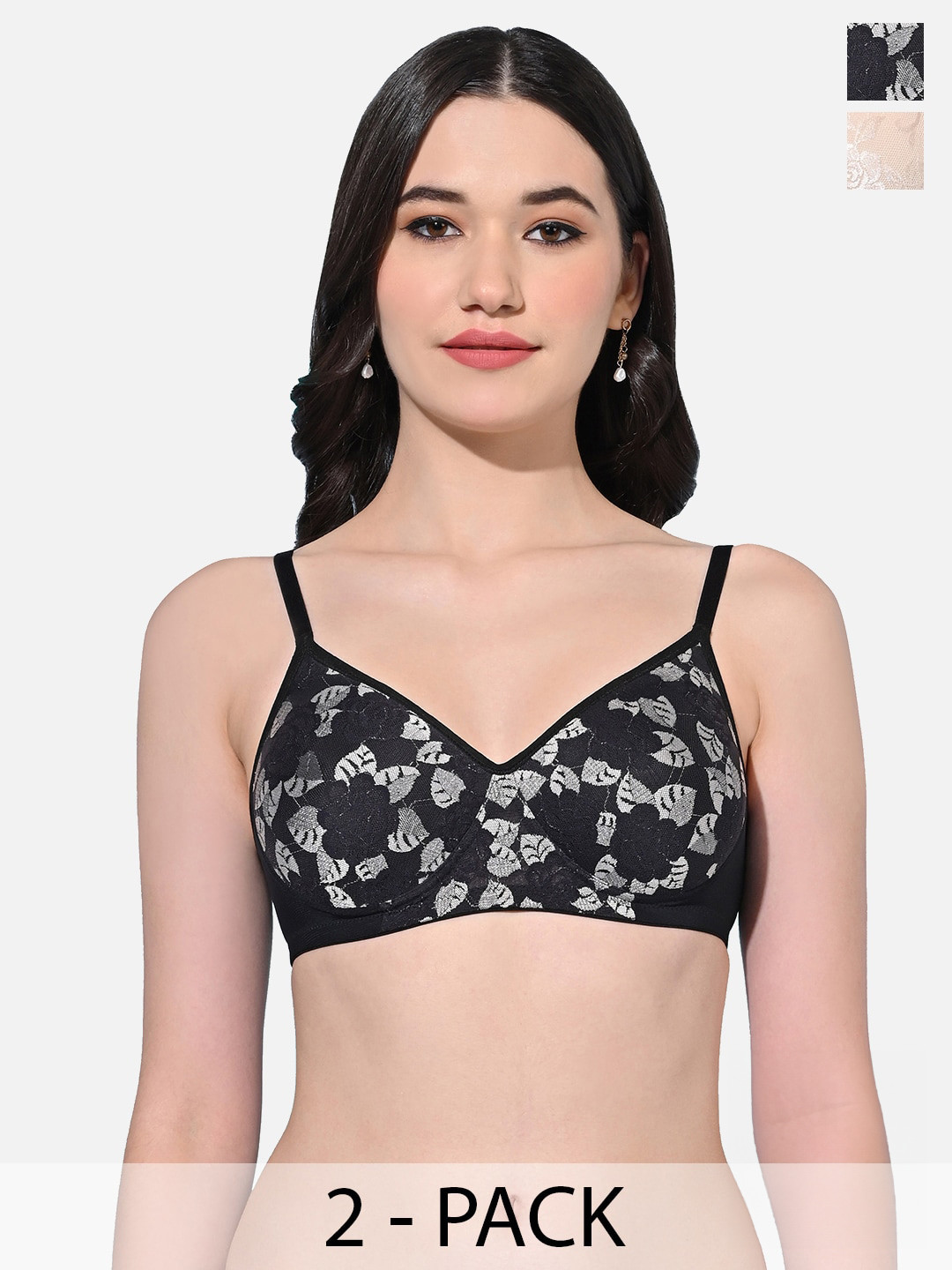 

FIMS Pack Of 2 Lightly Padded Seamless Full Coverage Everyday Bra With All Day Comfort, Black
