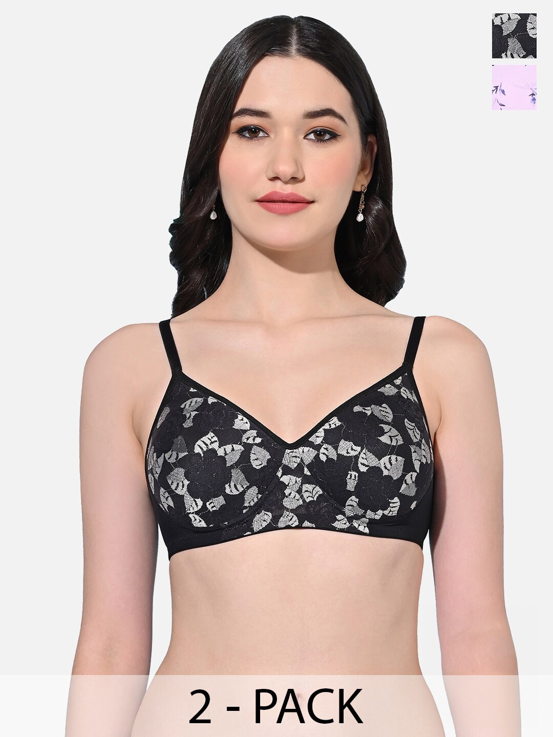 

FIMS Pack Of 2 Lightly Padded Seamless Full Coverage Everyday Bra With All Day Comfort, Black