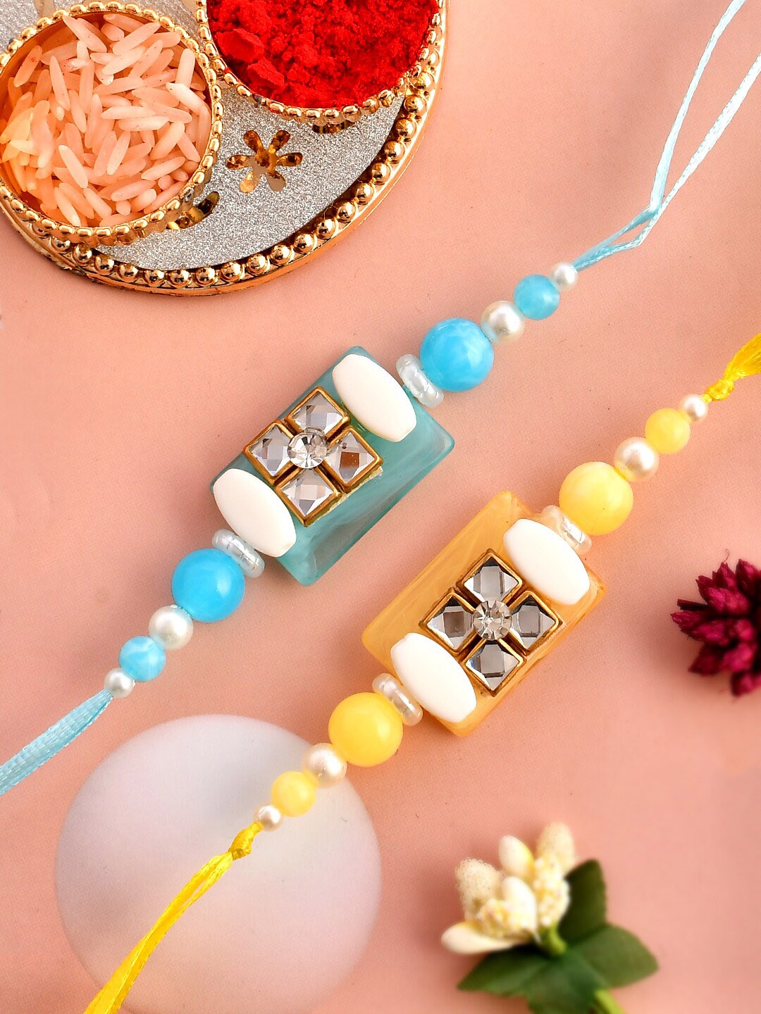 

Aapno Rajasthan Set Of 2 Kundan-Studded Rakhi, Blue