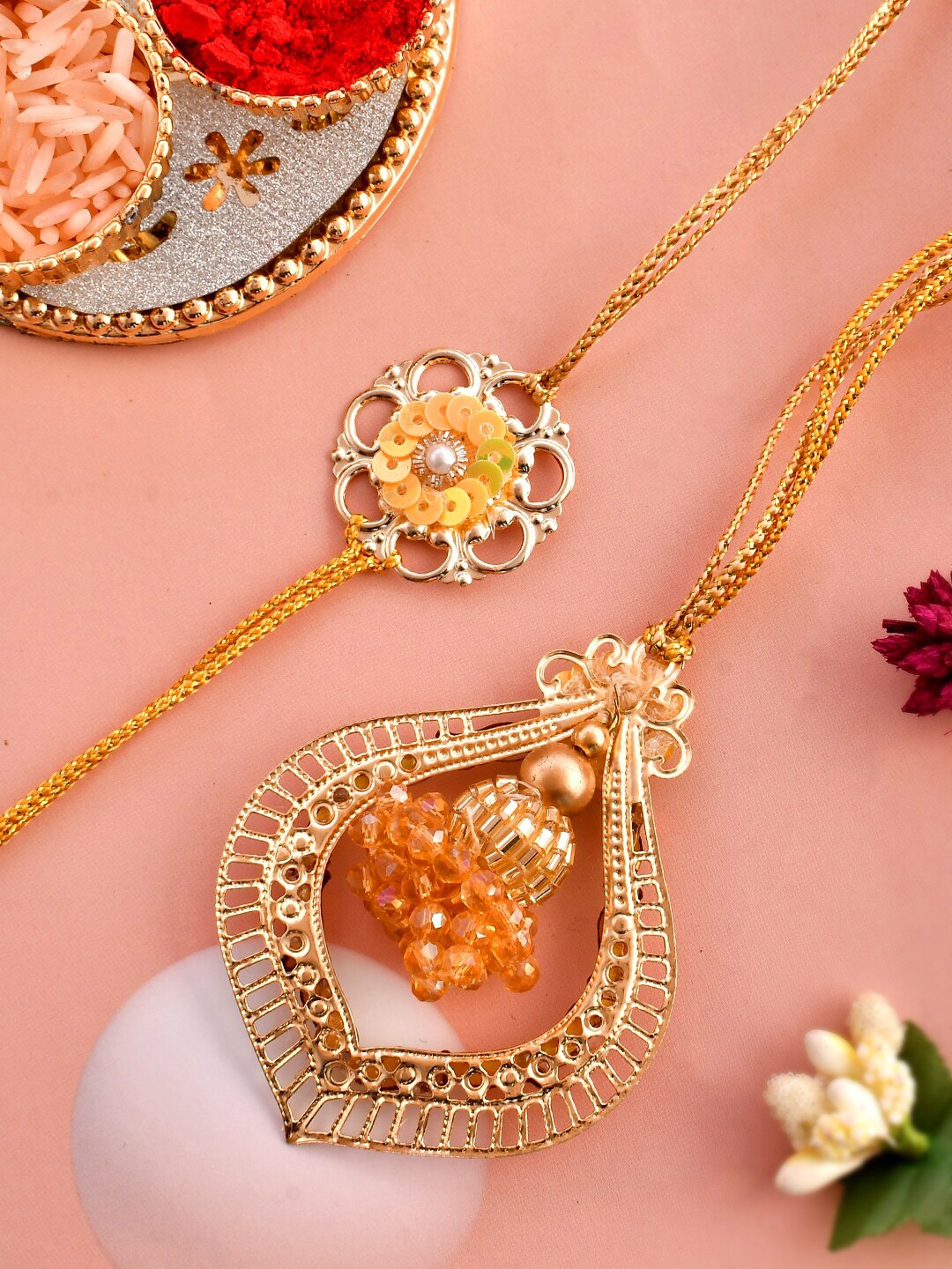 

Aapno Rajasthan Set Of 2 Beaded Rakhi, Gold