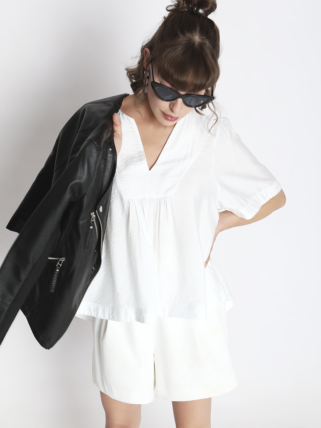

Vero Moda V-Neck Gathered Boxy Top, White