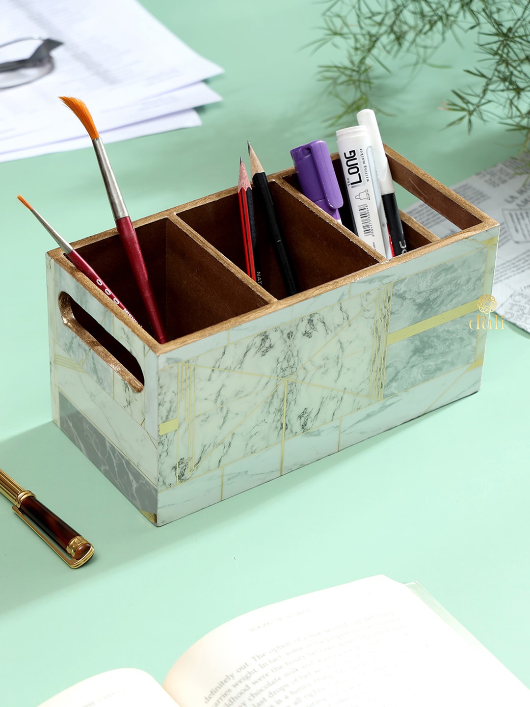 

DULI White 3-Compartment Pen & Cutlery Holder