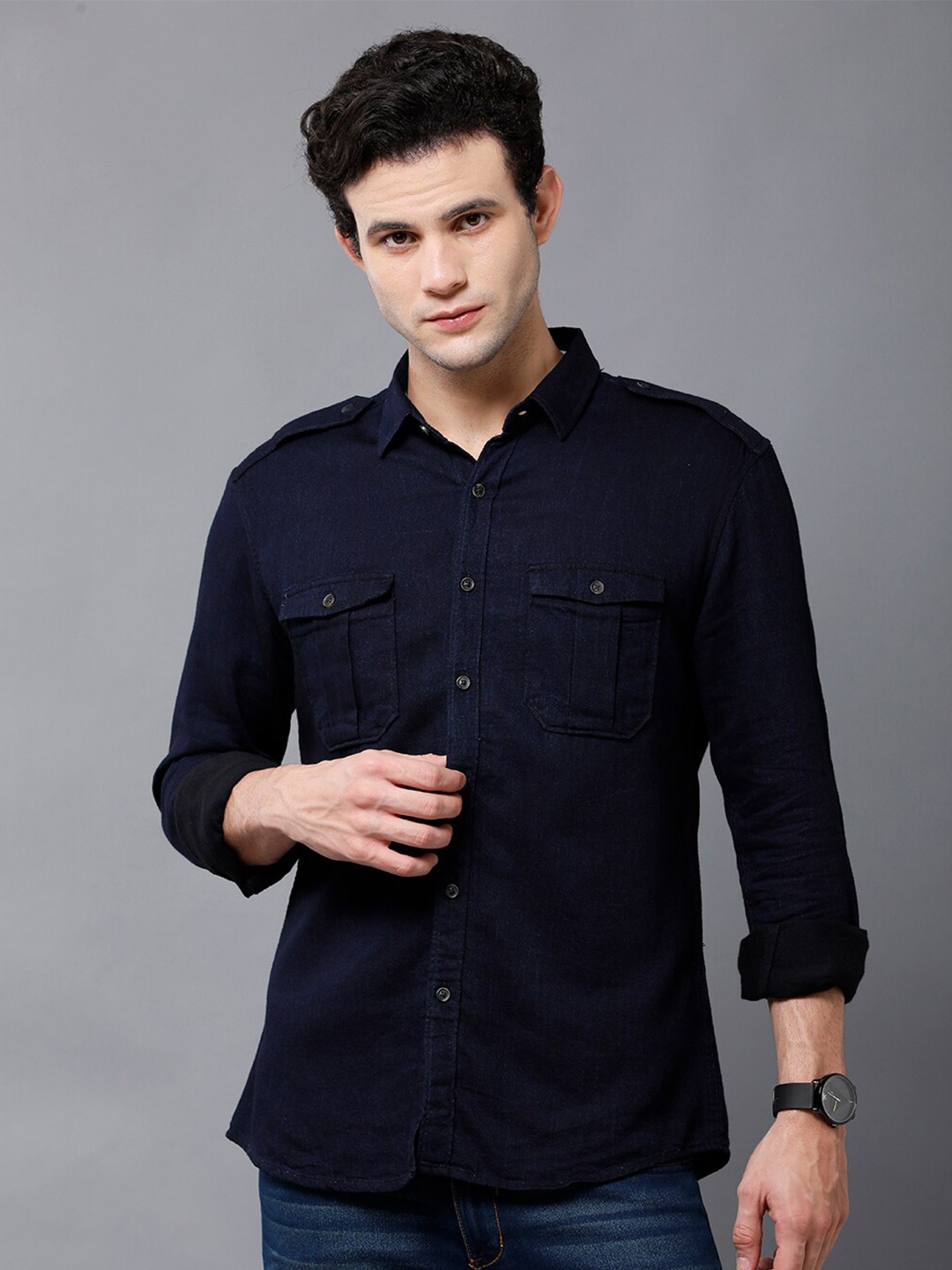 

YOVISH Comfort Denim Casual Shirt, Navy blue