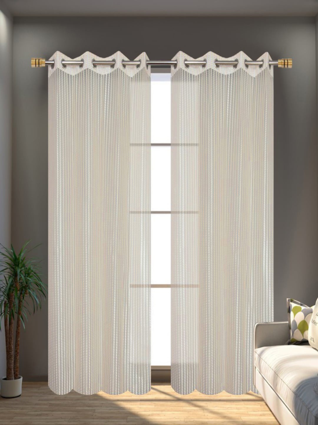 

Homefab India Cream-Coloured 2-Pieces Sheer Window Curtains