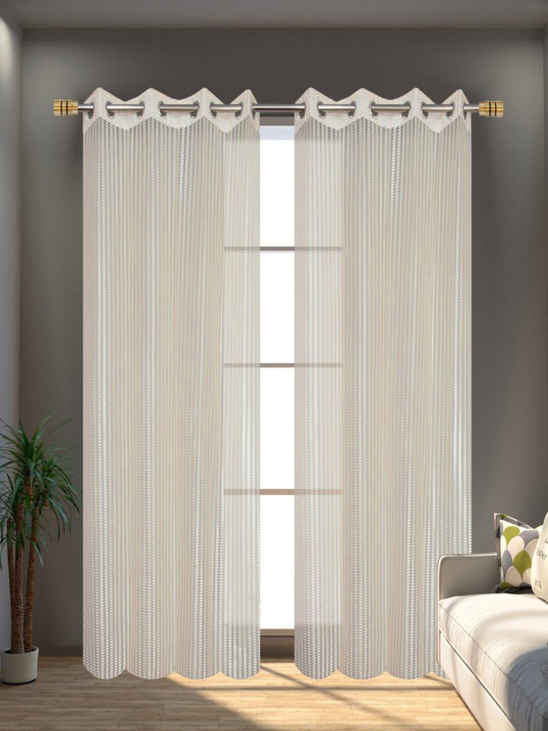 

Homefab India Cream-Coloured 2-Pieces Sheer Long Door Curtains