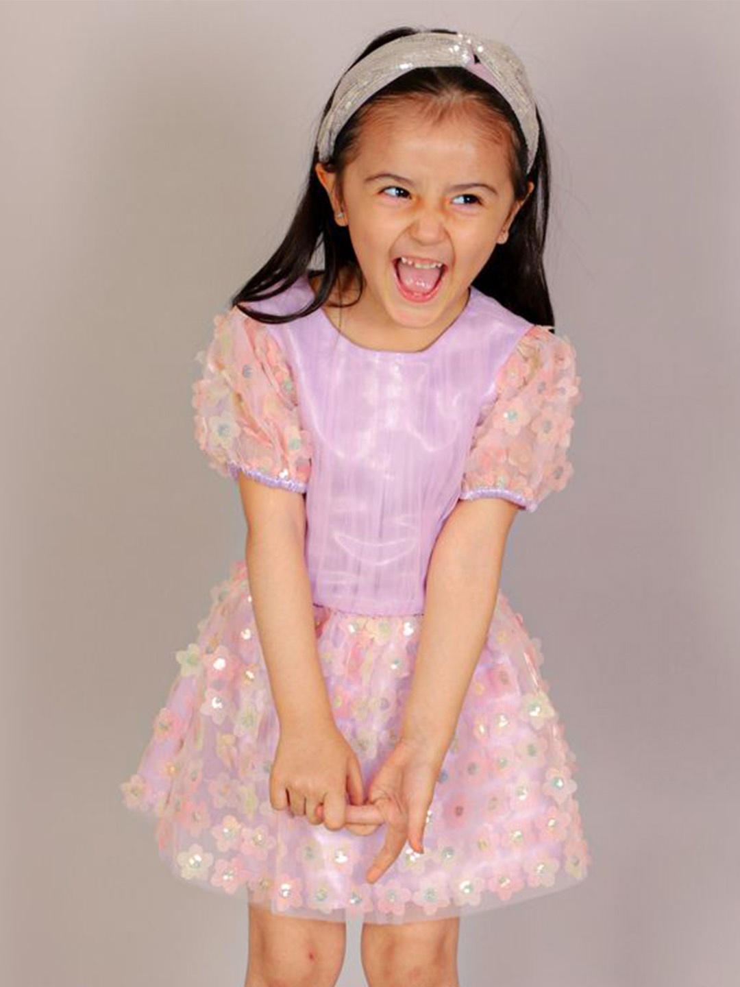 

LIL DRAMA Girls Embellished Top with Skirt, Lavender