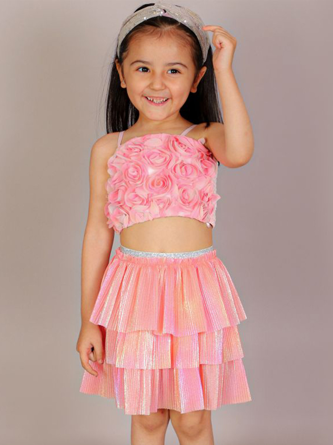 

LIL DRAMA Girls Self Design With Skirt, Pink