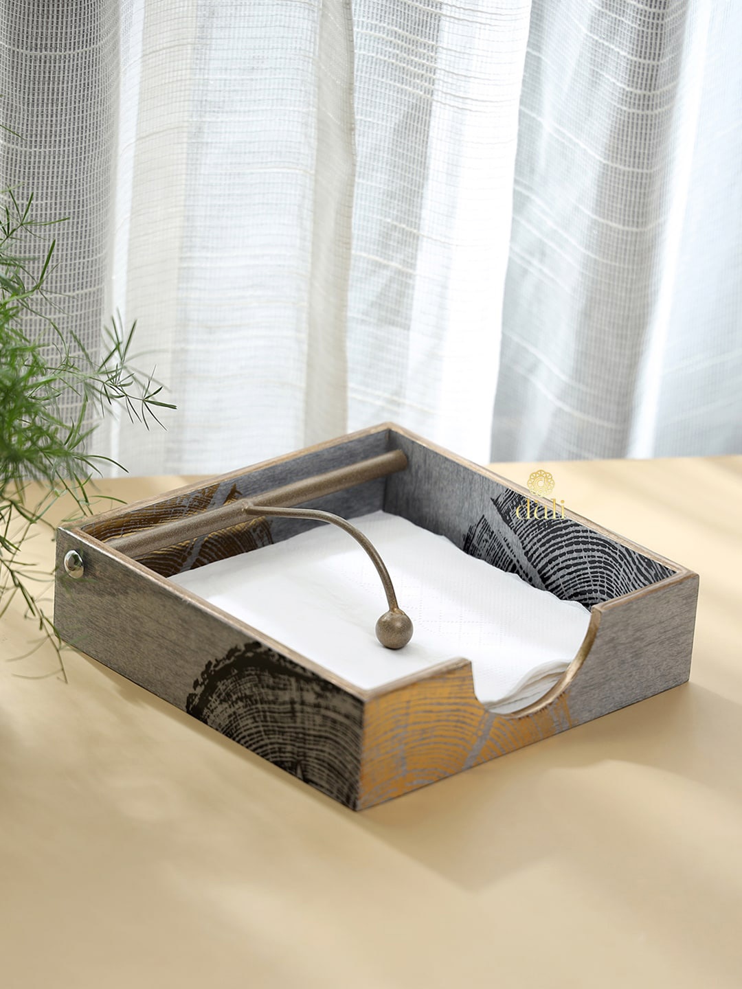 

DULI Grey & Golden Wood Tissues & Napkin Holder