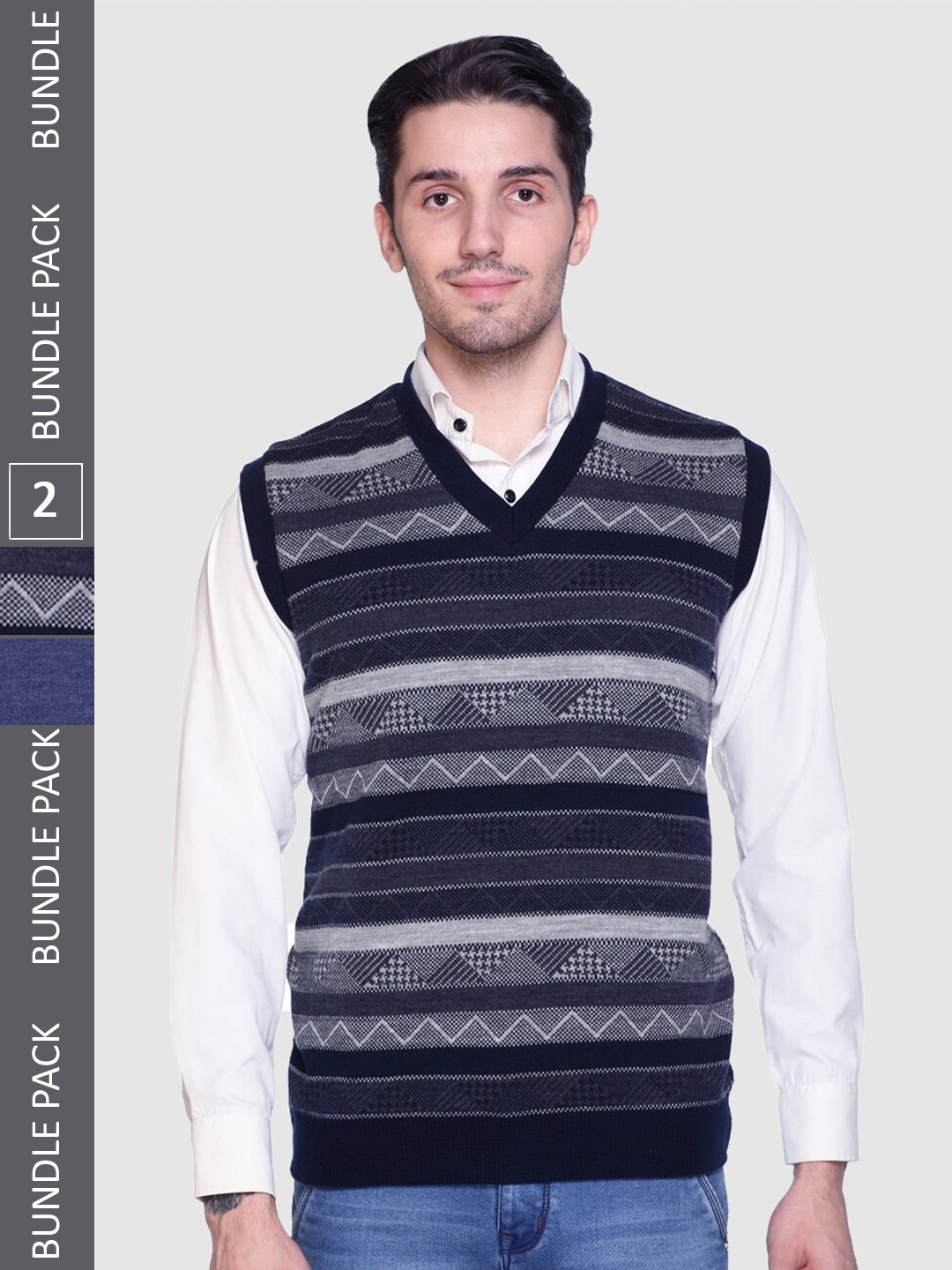 

aarbee V-Neck Printed Reversible Acrylic Sweater Vests, Blue
