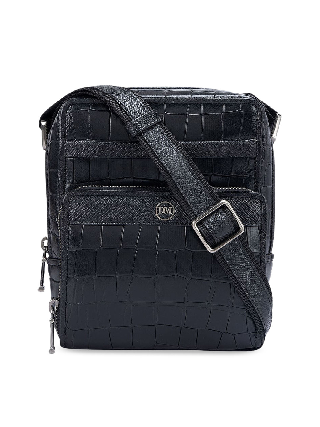 

Da Milano Textured Leather Structured Sling Bag, Black