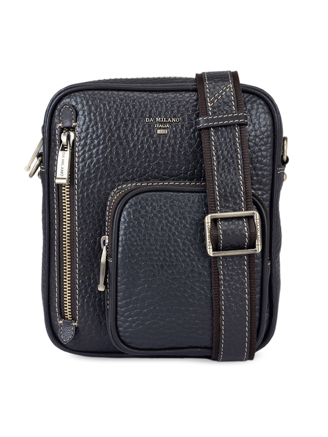 

Da Milano Textured Leather Structured Sling Bag, Brown