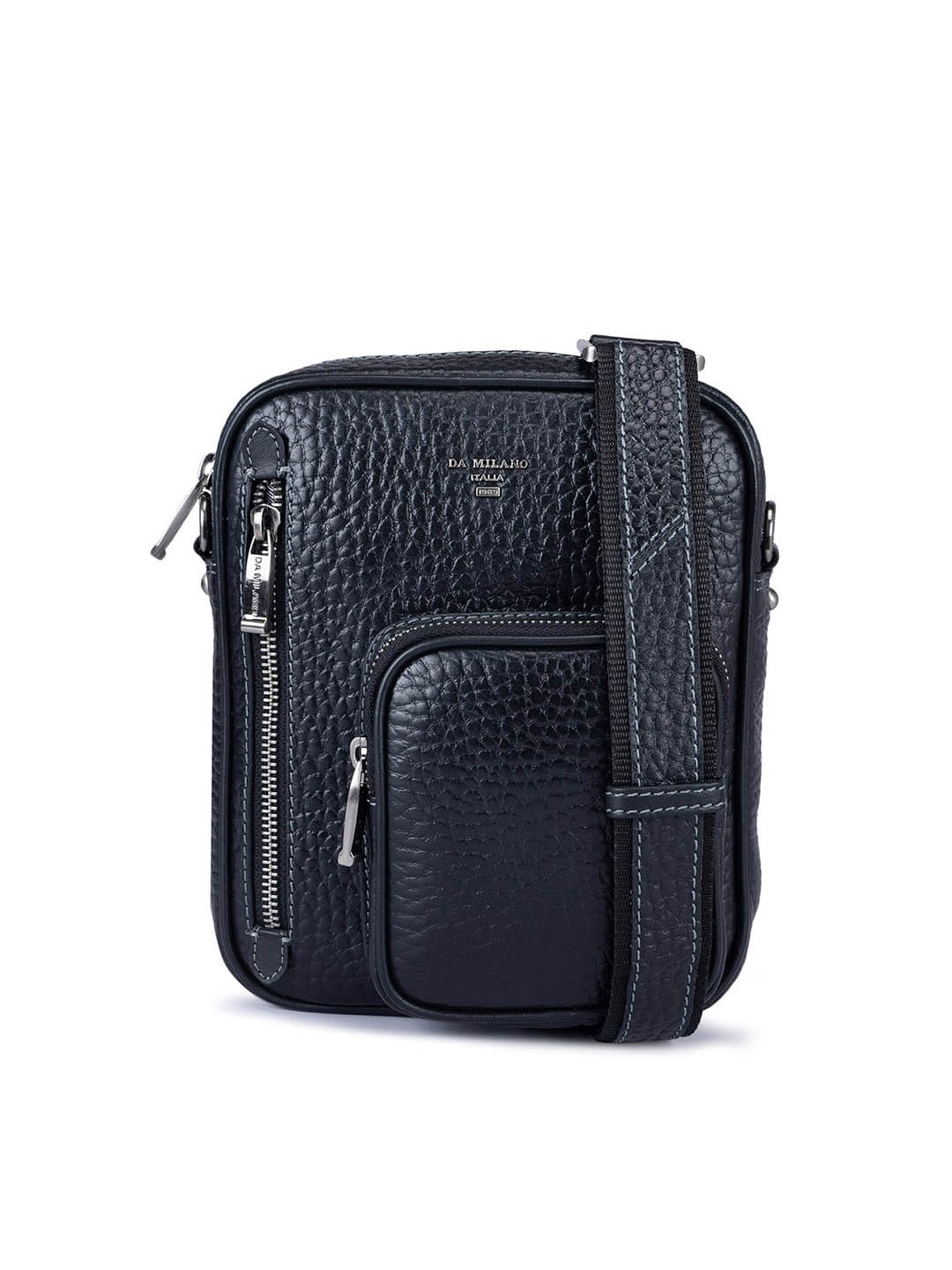 

Da Milano Black Textured Leather Structured Sling Bag