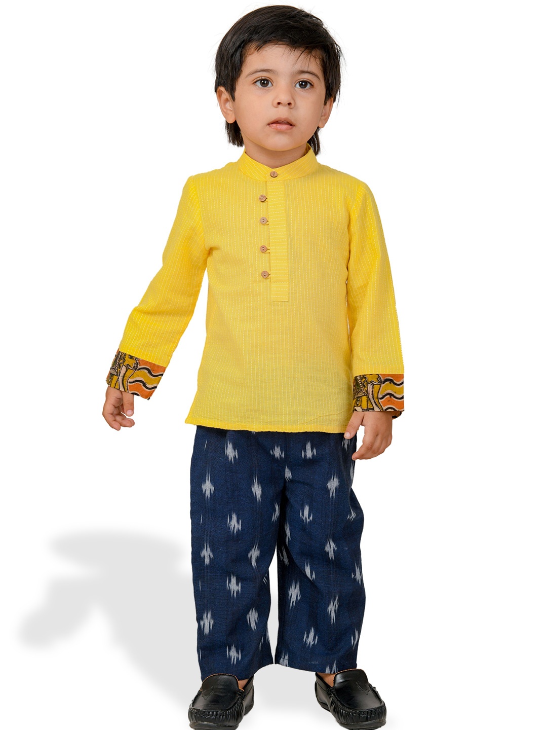 

Tiny Bunnies Boys Mandarin Collar Pure Cotton Shirt with Trousers, Yellow