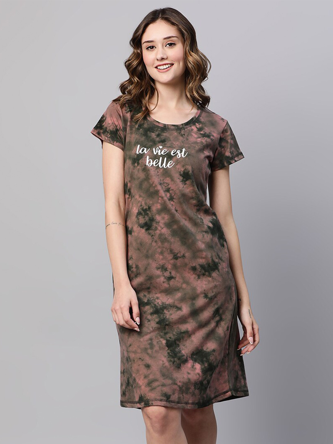 

AV2 Tie And Dyed Pure Cotton Nightdress, Green