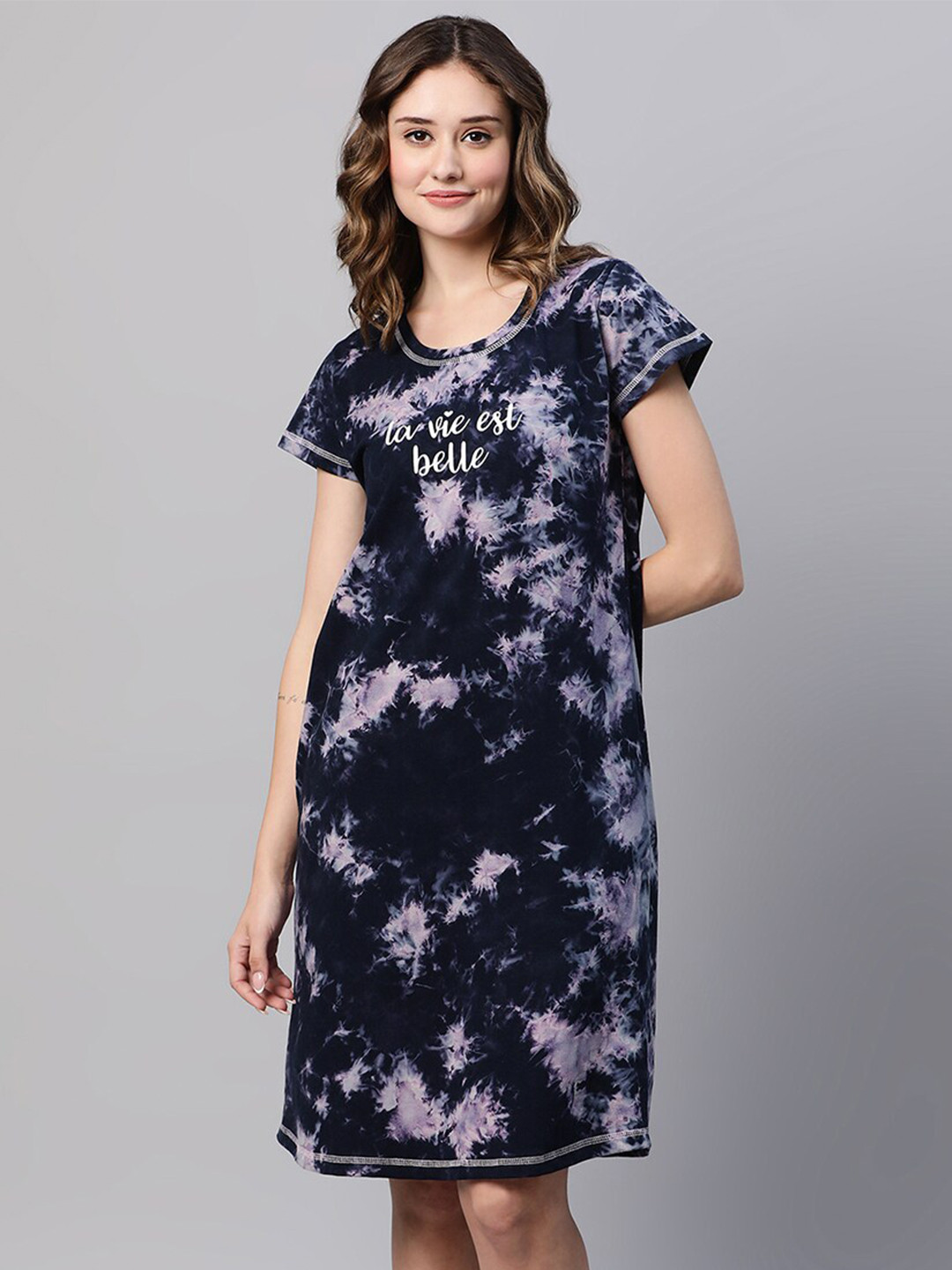 

AV2 Tie And Dyed Pure Cotton Nightdress, Blue