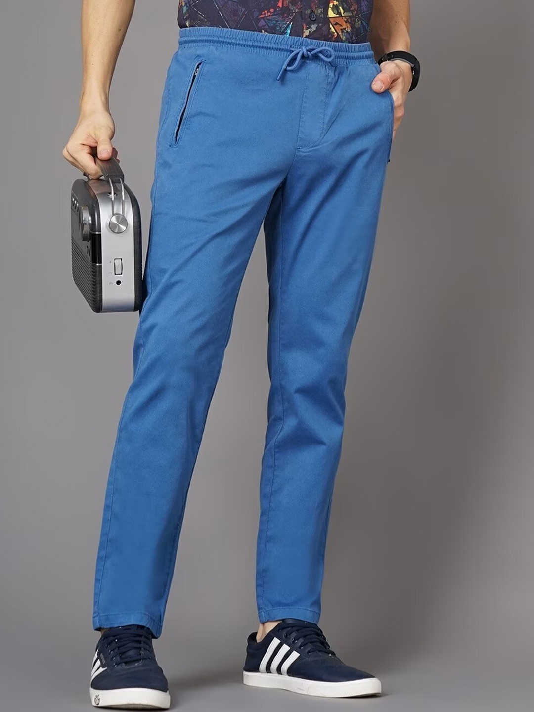 

British Club Mens Smart Regular Fit Low-Rise Cotton Chinos Trousers, Blue