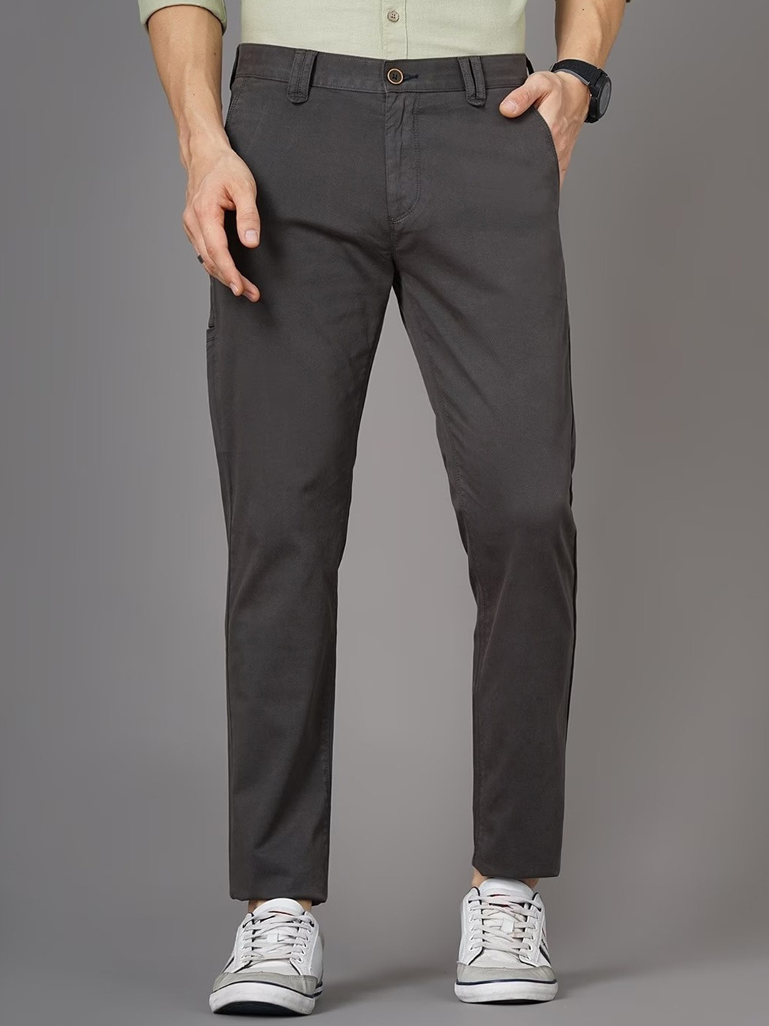 

British Club Men Smart Slim Fit Low-Rise Chinos Trousers, Grey