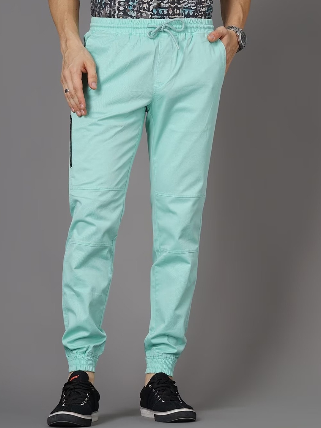 

British Club Mens Smart Regular Fit Low-Rise Cotton Joggers Trousers, Green