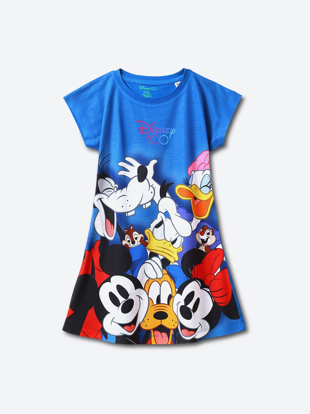 

YK Disney Girls Mickey Mouse Friends Printed A-Line Dress, Blue