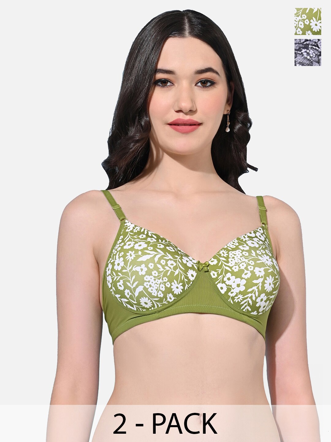 

FIMS Pack Of 2 Floral Full Coverage Lightly Padded Bras With All Day Comfort, Green