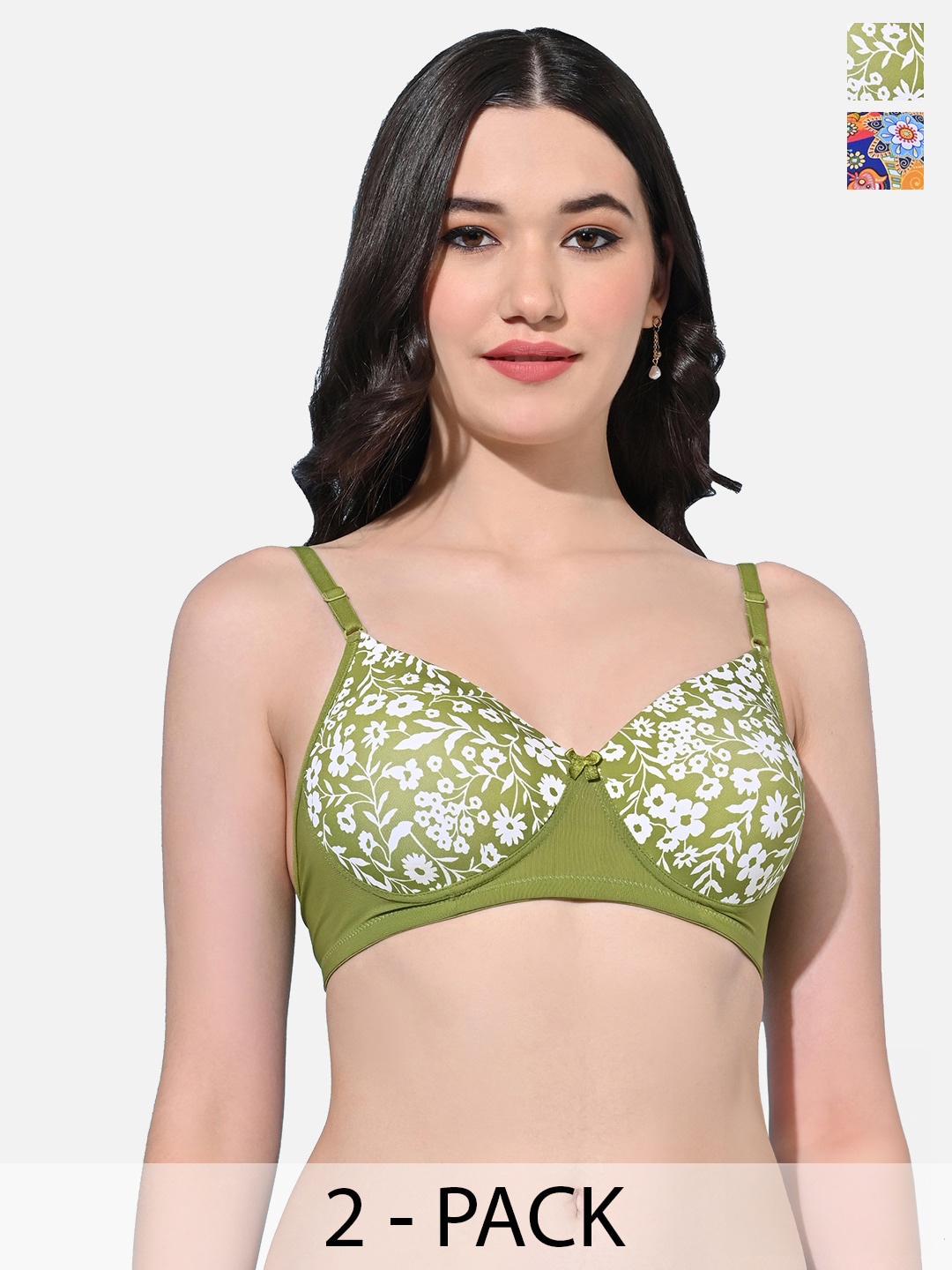 

FIMS Pack Of 2 Floral Full Coverage Lightly Padded Bras With All Day Comfort, Green