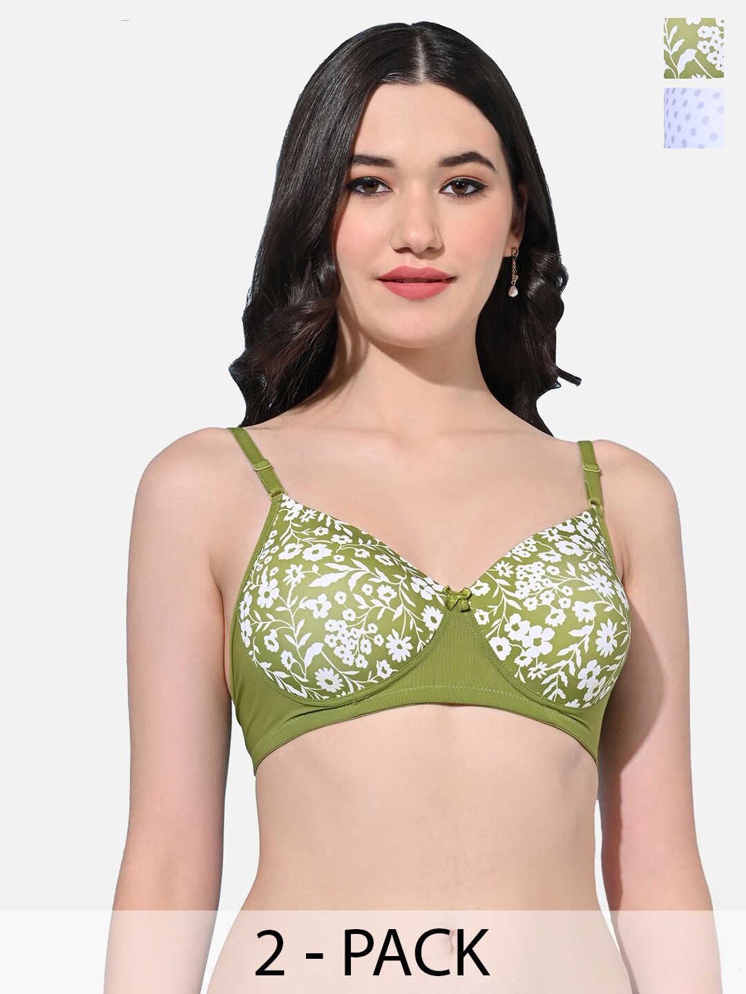 

FIMS Pack Of 2 Floral Full Coverage Lightly Padded Bras With All Day Comfort, Green