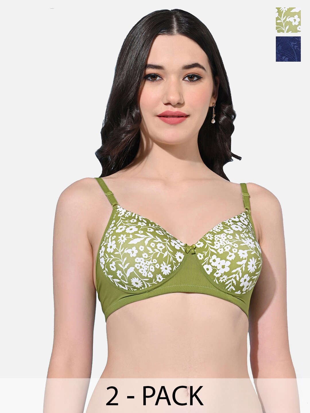 

FIMS Pack of 2 Non-Wired Lightly Padded Seamless Everyday Bra With All Day Comfort, Green