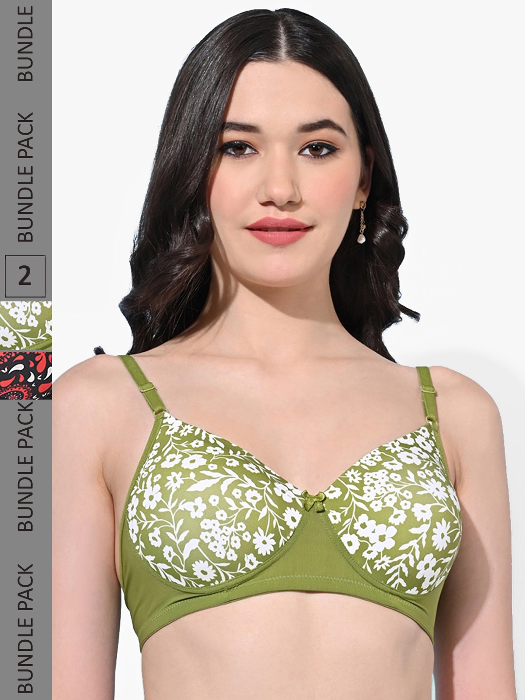 

FIMS Pack Of 2 Printed Everyday Bra Full Coverage Lightly Padded, Green