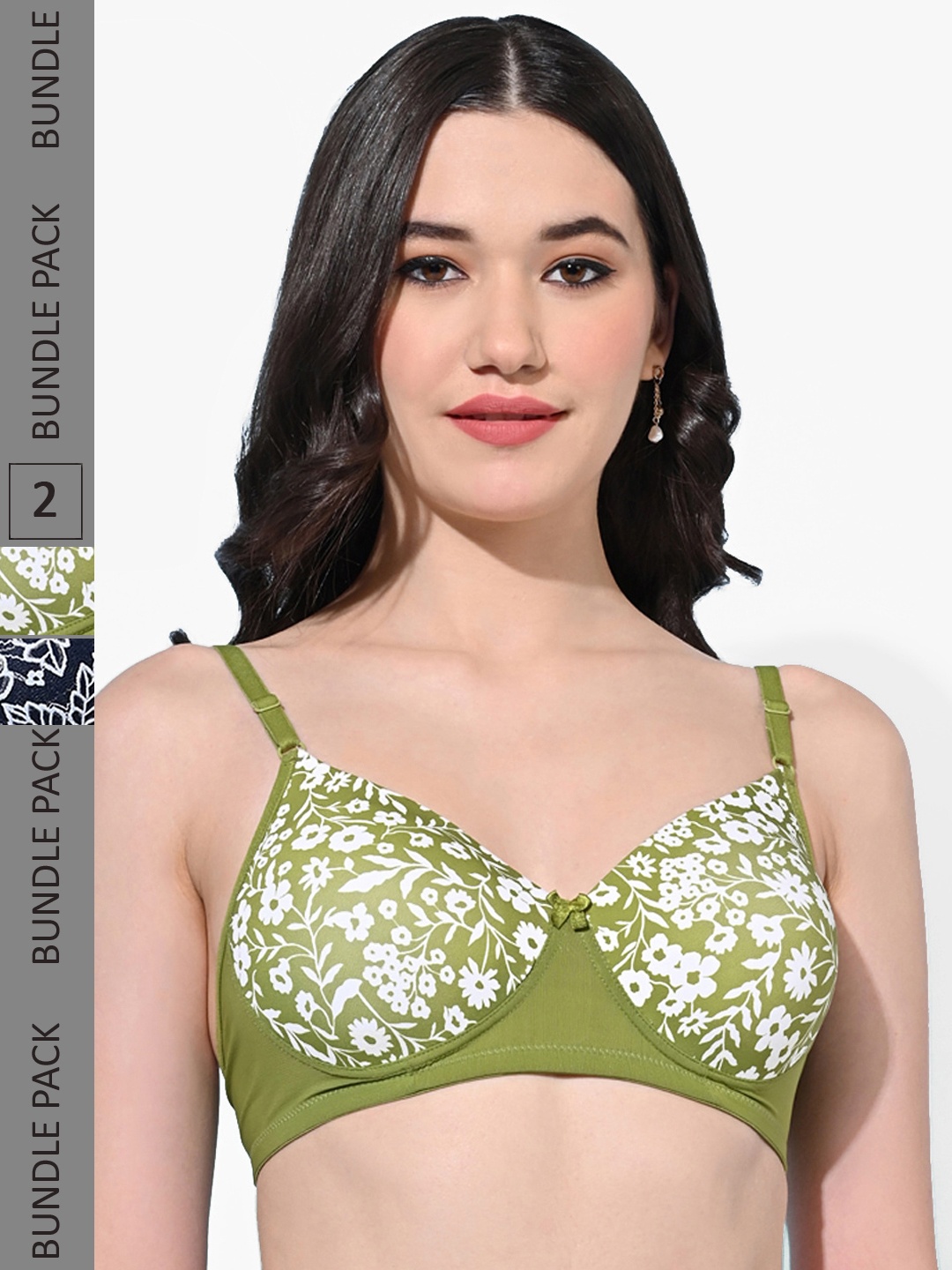 

FIMS Pack Of 2 Floral Printed Bras Full Coverage Lightly Padded, Green