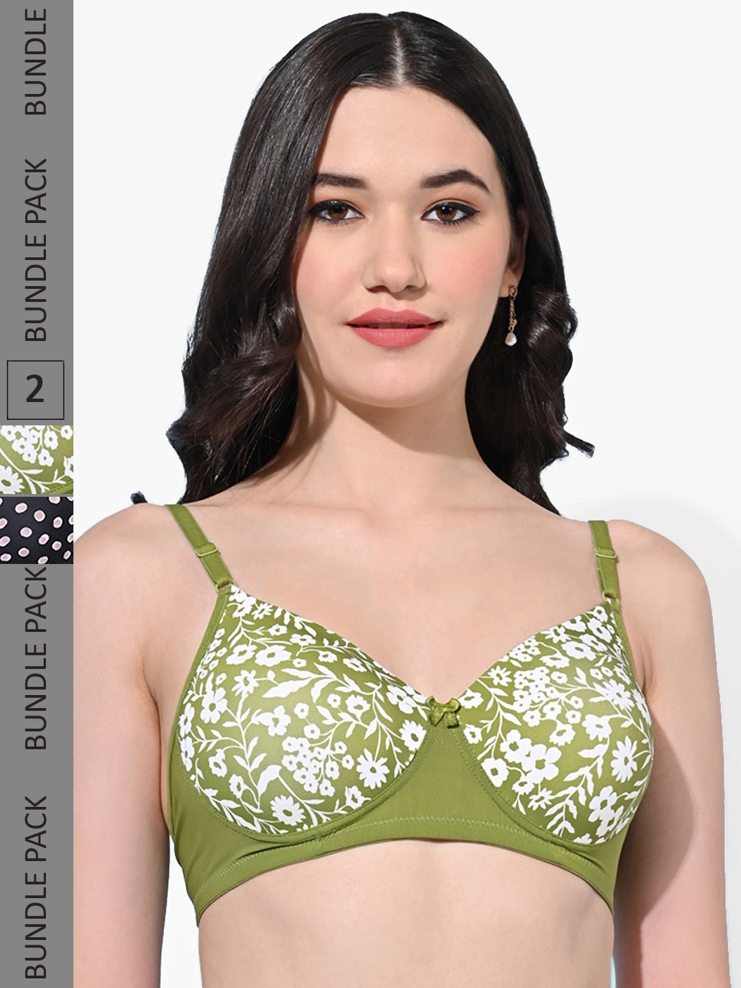 

FIMS Pack Of 2 Floral Printed Bras Full Coverage Lightly Padded, Green