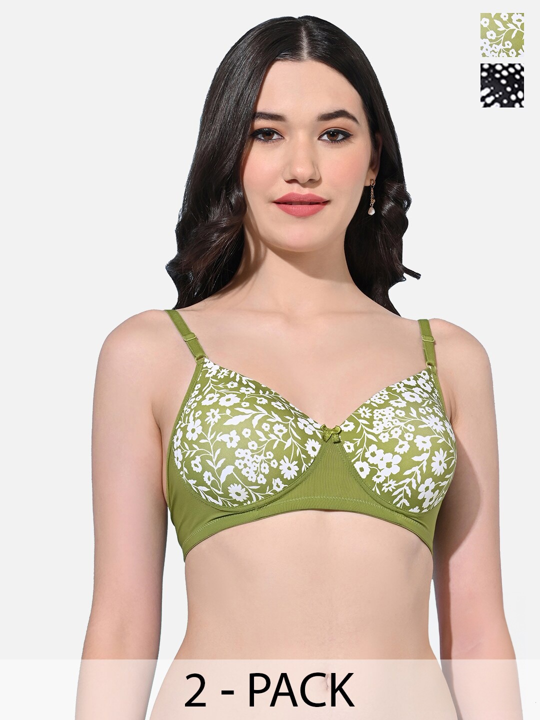 

FIMS Pack Of 2 Floral Full Coverage Lightly Padded Bras With All Day Comfort, Green