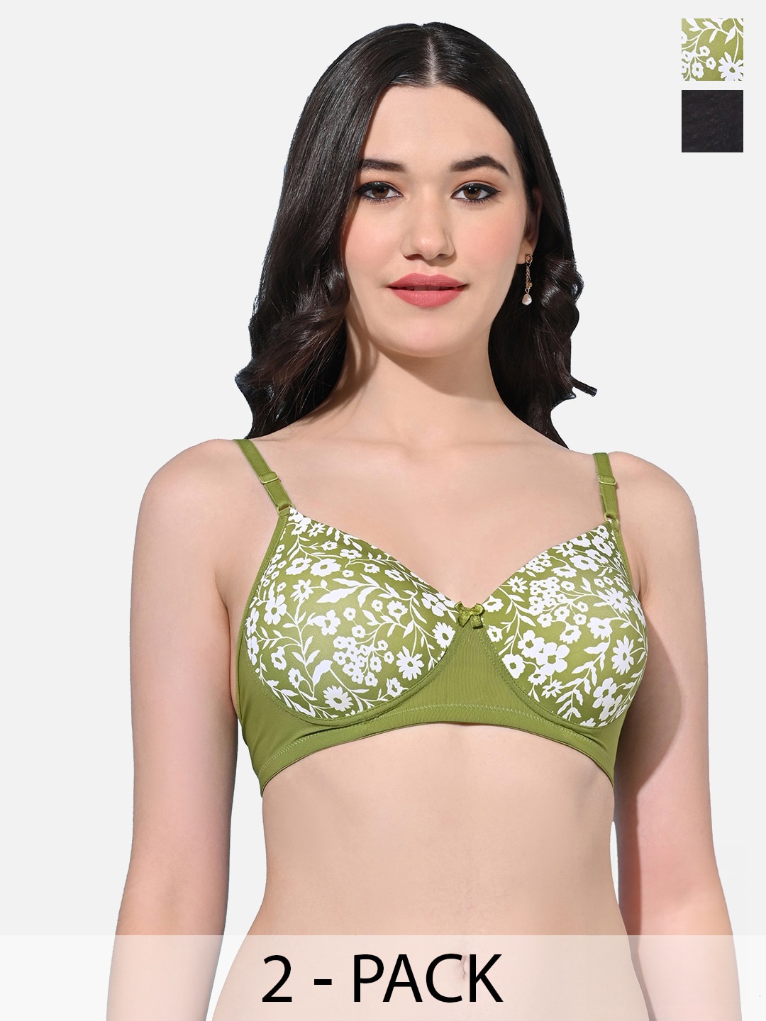 

FIMS Pack Of 2 Floral Full Coverage Lightly Padded Bras With All Day Comfort, Green