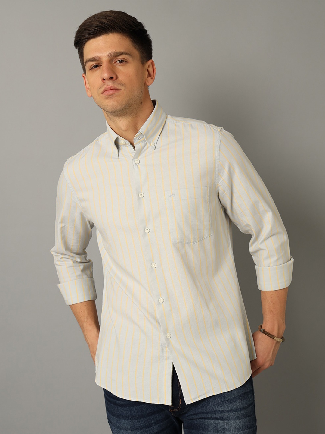 

Aldeno Comfort Striped Button Down Collar Pure Cotton Casual Shirt, White
