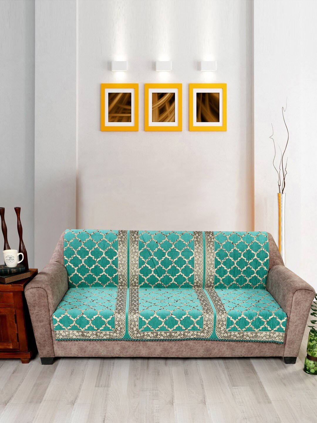 

Nendle Damask Sea Green Self Design Velvet 3 Seater Sofa Covers