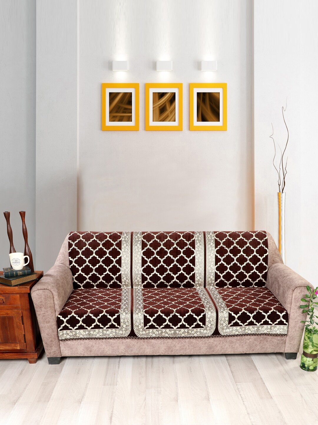 

Nendle Patterned 3-Seater Velvet Sofa Cover, Brown