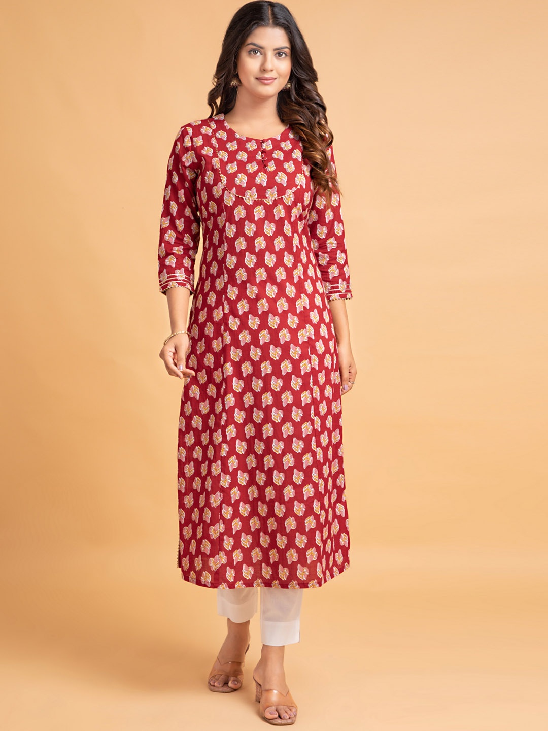 SUTI Ethnic Motifs Printed Cotton Kurta, Red