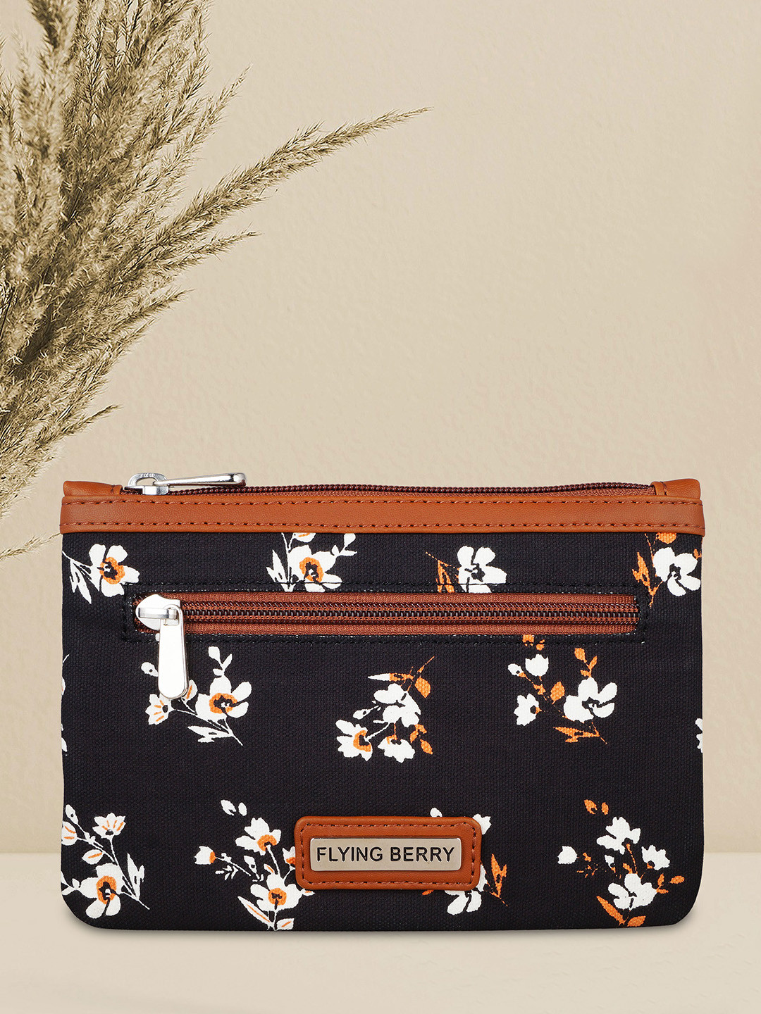 

FLYING BERRY Women Printed Vegan Leather Travel Pouch, Black