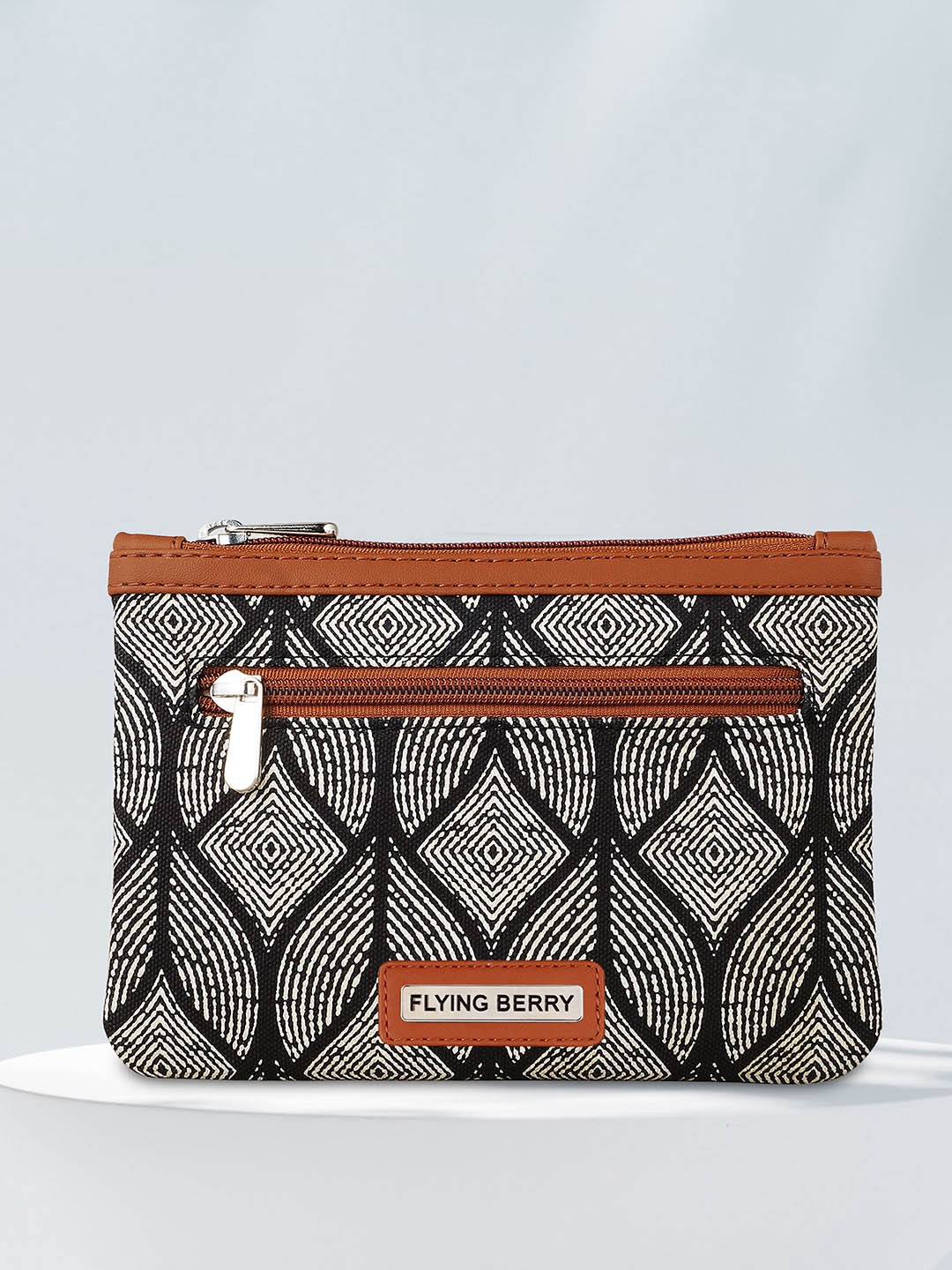 

FLYING BERRY Printed Vegan Leather Pouch, Black