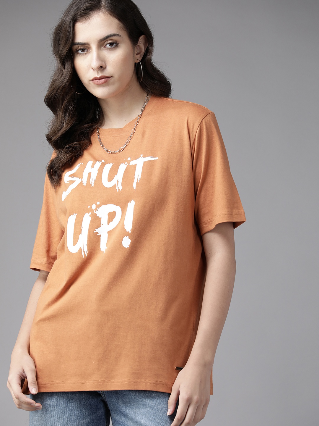 

Roadster Women Rust Typography Cotton T-shirt