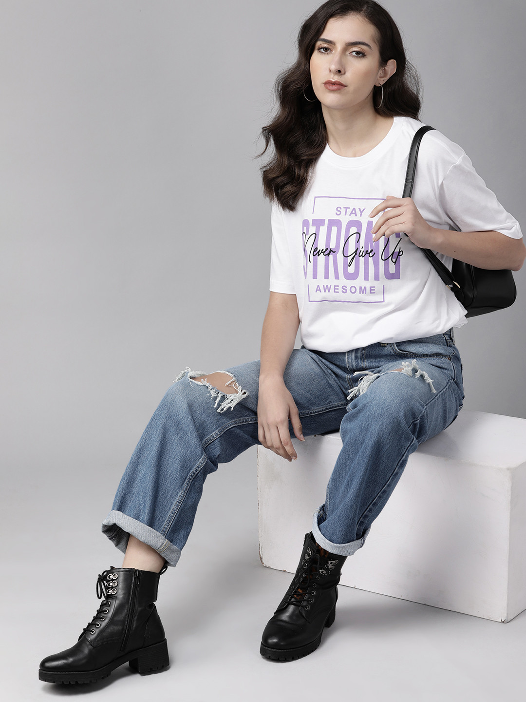 

Roadster Women White Typography Cotton T-shirt