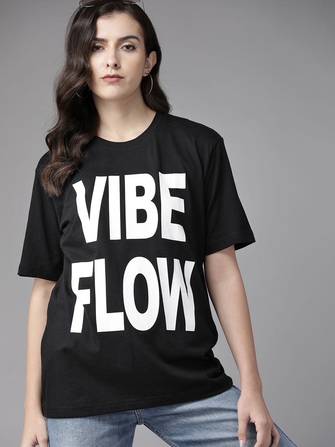 

Roadster Women Black Typography Cotton T-shirt