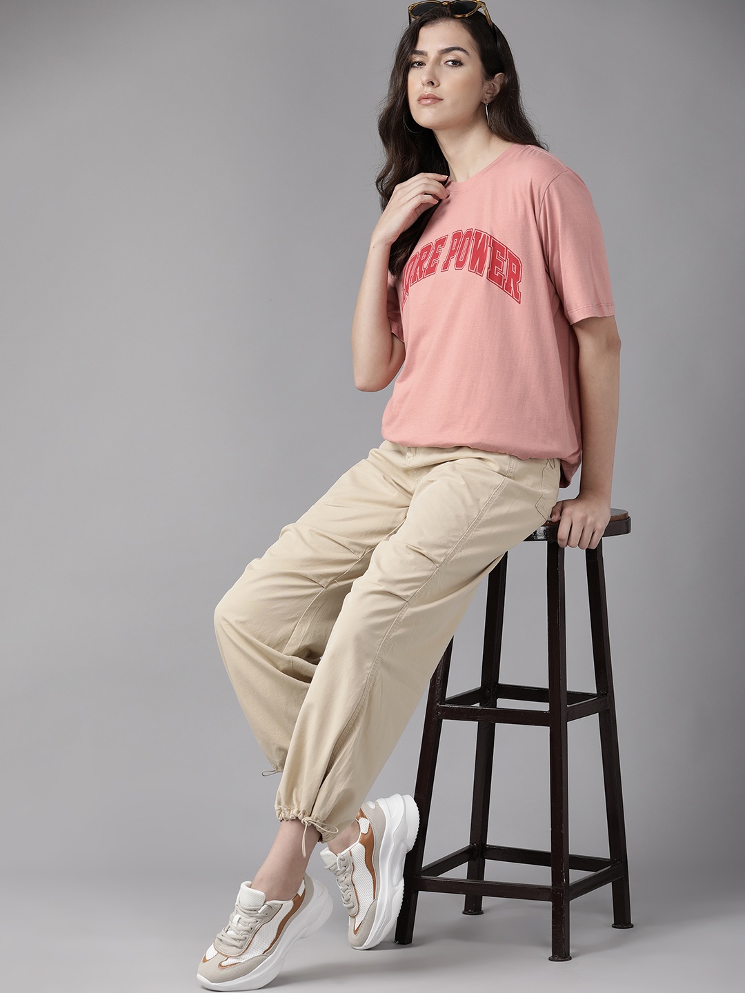 

Roadster Women Pink Typography Cotton T-shirt