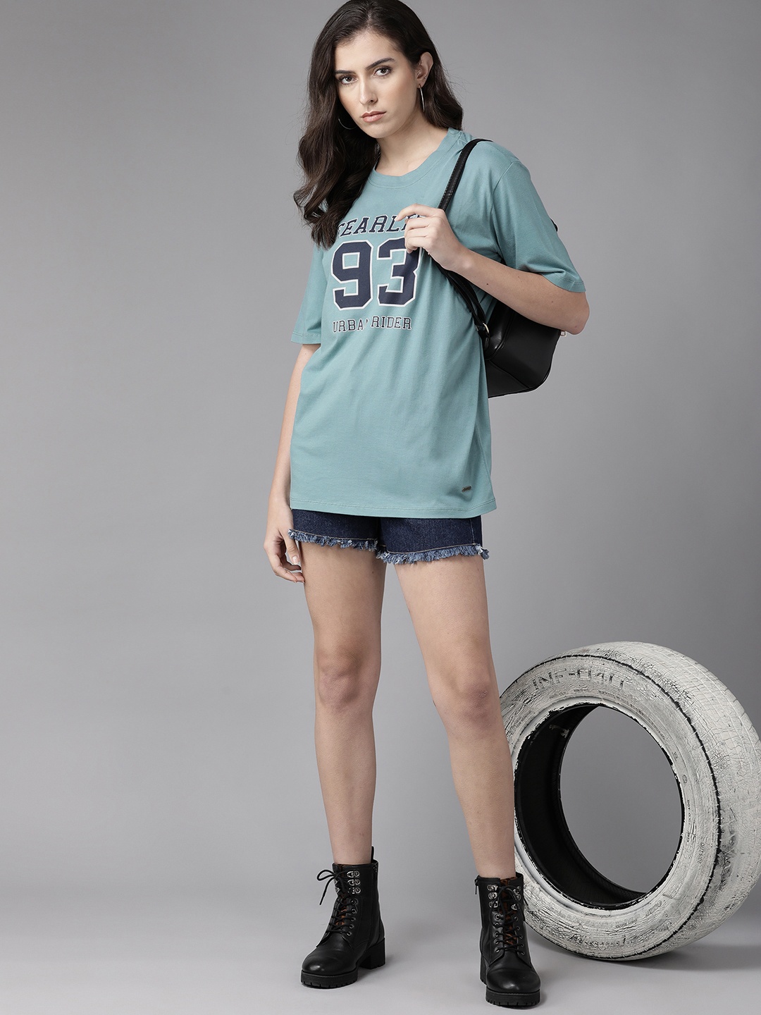 

Roadster Women Blue Typography Cotton T-shirt